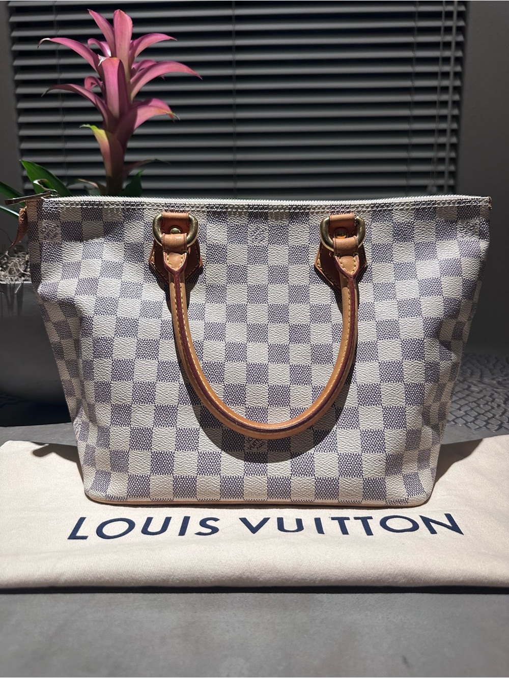 Louis Vuitton Saleya PM White Damier Azur Canvas Handbag